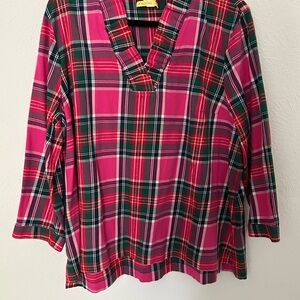 Crown & Ivy Pink and Green Plaid Blouse